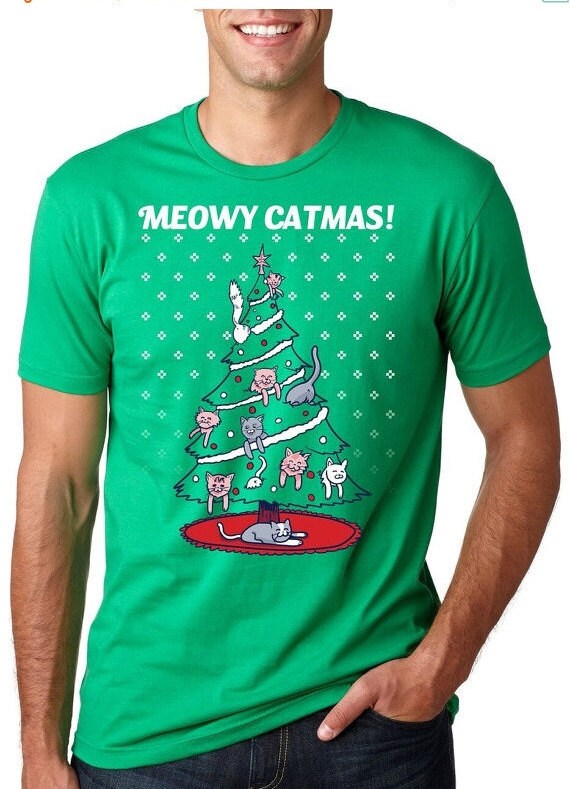 Cat Christmas T Shirt, Funny Kittens Xmas Shirt, Meowy Catmas Shirt, Tacky Cat Shirt Christmas, Christmas Tree Shirt, Ugly Shirt Xmas